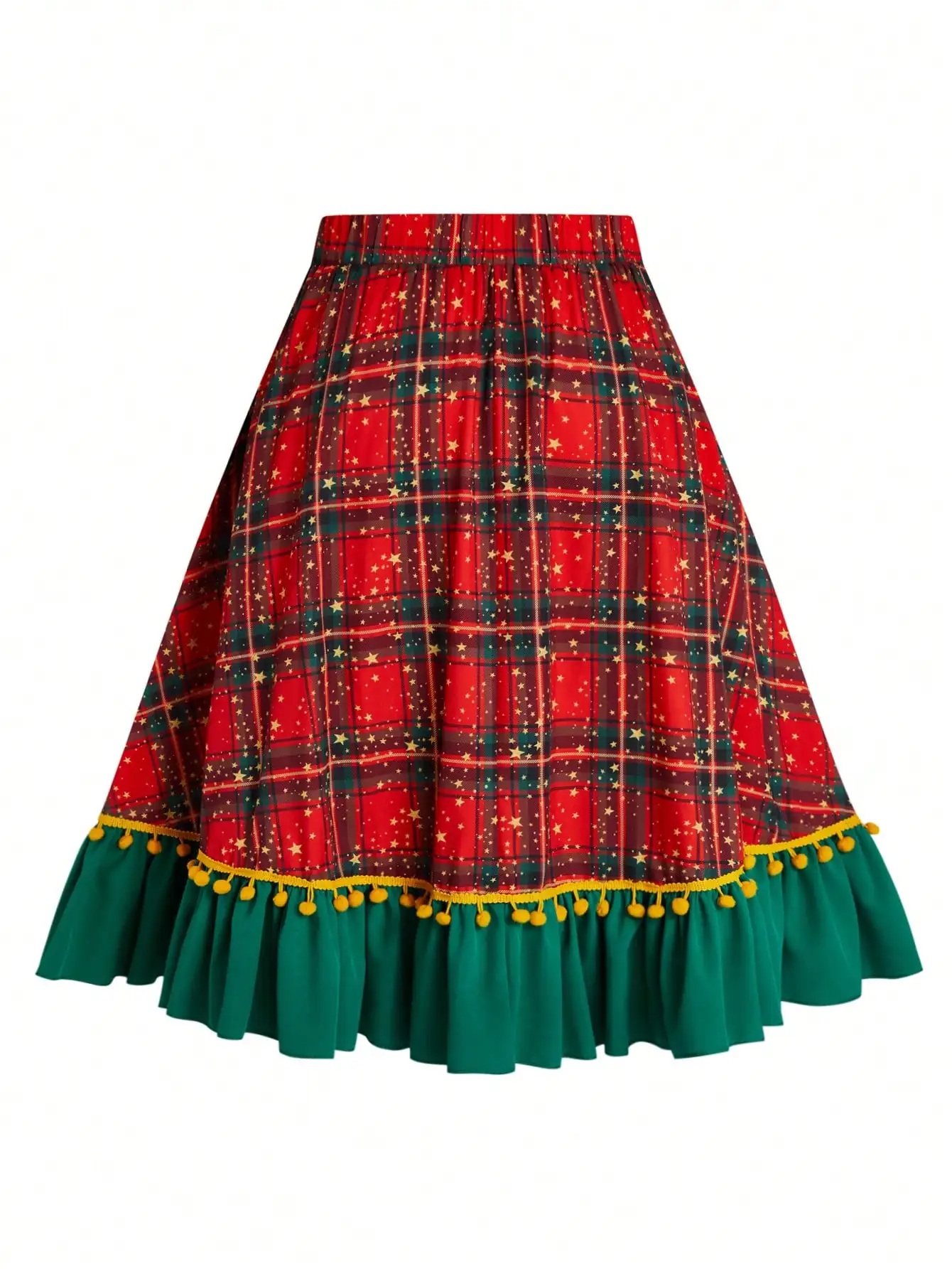 Funny Christmas Plaid Ruffle Hem A-Line Skirt For New Year Clothes