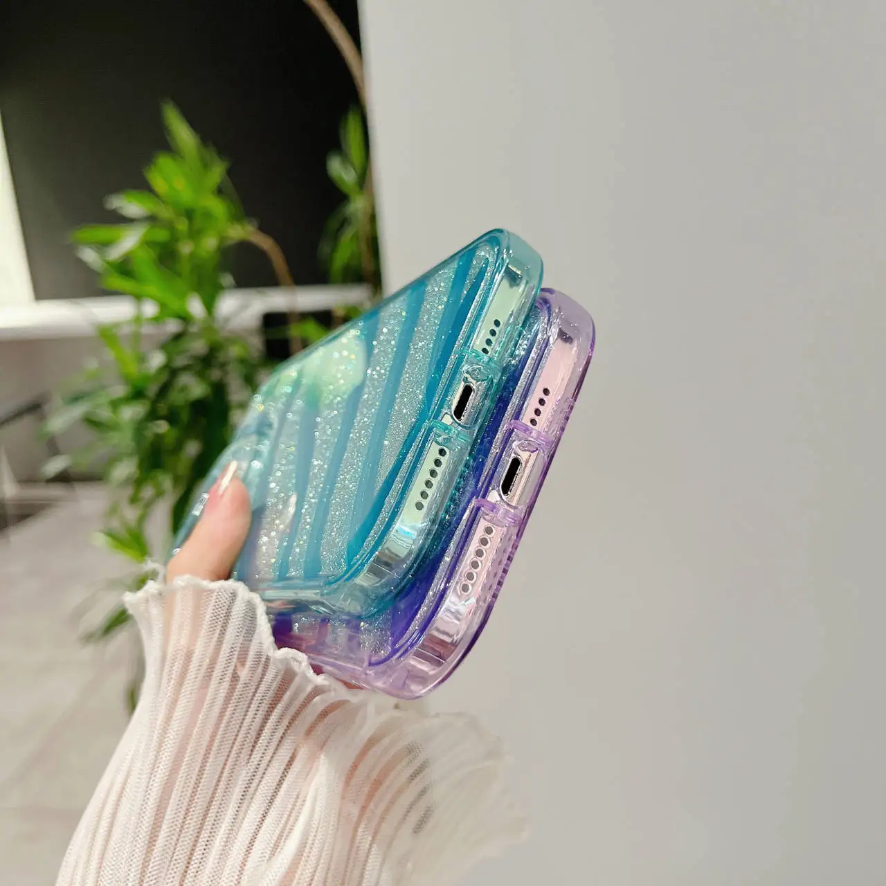 Fashion INS Style Pure Color Glittering Laser Paper Waving Texture Phone Case for iPhone 15 14 11 12 13 Pro Max Plus Back Cover