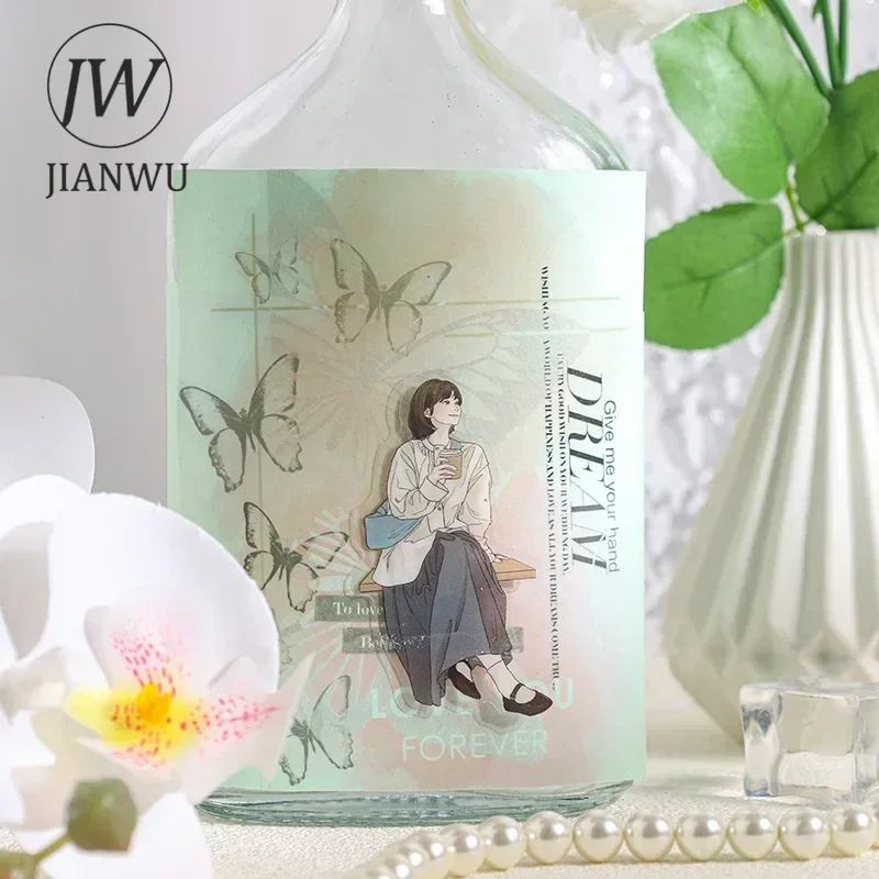 JIANWU Ink Wash Light Smoke Series Literary Film Smudge Plant Material Collage PET Sticker Creative DIY Journal Stationery