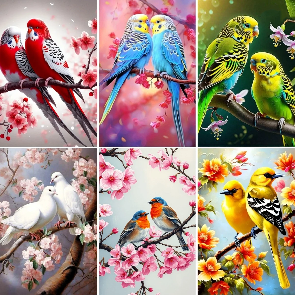 

Love Birds Art 5d Diy Diamond Painting Full Square Round Mosaic Rhinestones Embroidery Pair of Birds Artwork Living Room Decor