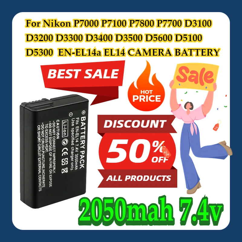 

Для Nikon P7000 P7100 P7800 P7700 D3100 D3200 D3300 D3400 D3500 D5600 D5100 D5300 2050 мАч EN-EL14a EL14 АККУМУЛЯТОР ДЛЯ КАМЕРИ EN-EL14