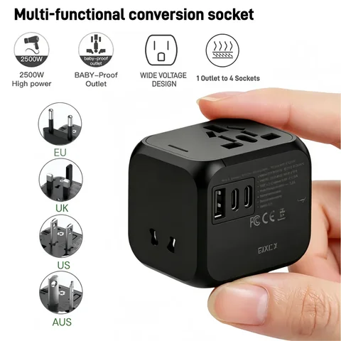 EU/UK/US/AU 2 Type C Adapter Universal Travel Plug Adapter USB Port Durable All-in-one Charger Adapter International Tourism