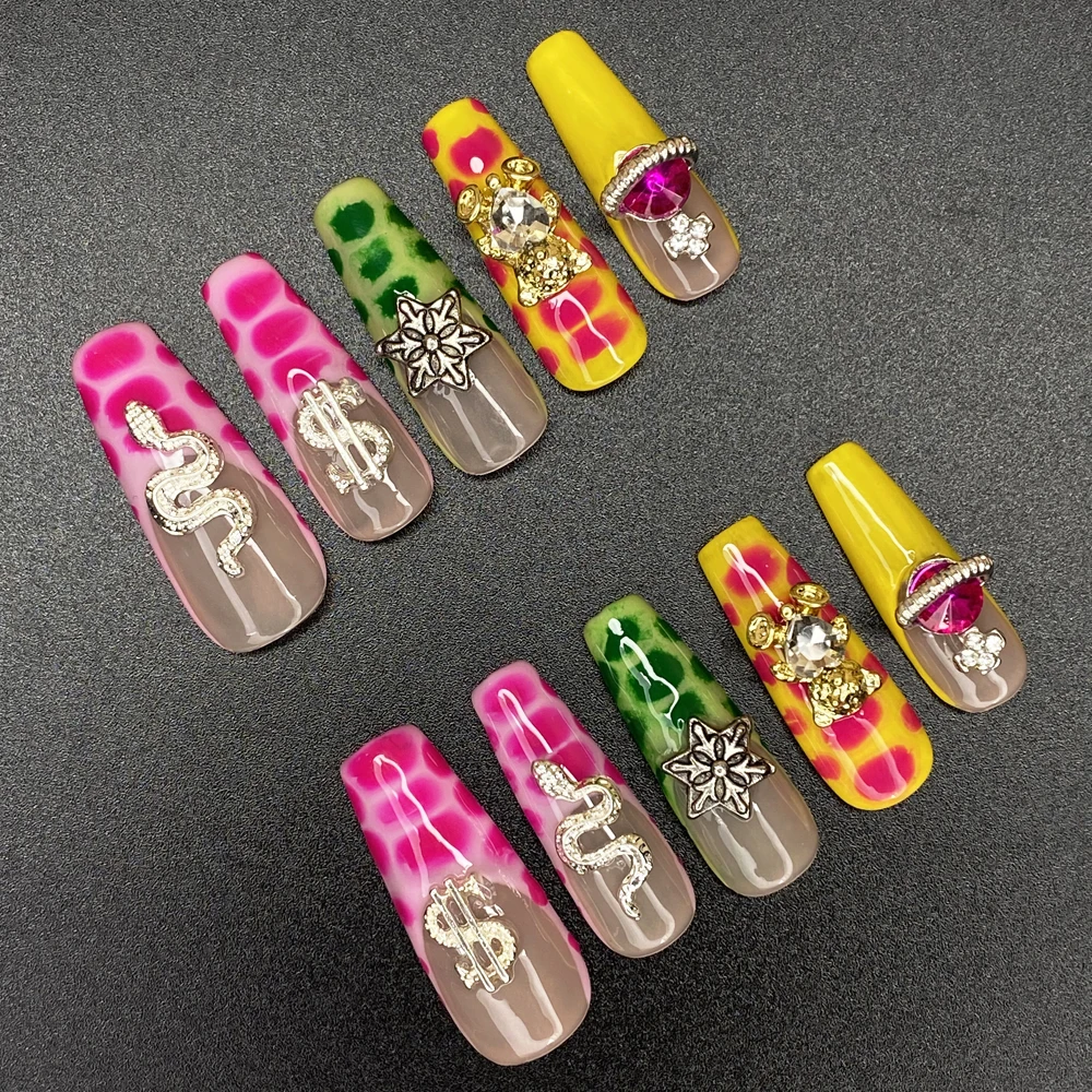 Hand Paint Multicolor Fruit Popular Decoration Y2K French Short Acrylic False Nails 10PCS Glossy Unique Design Press On Nails