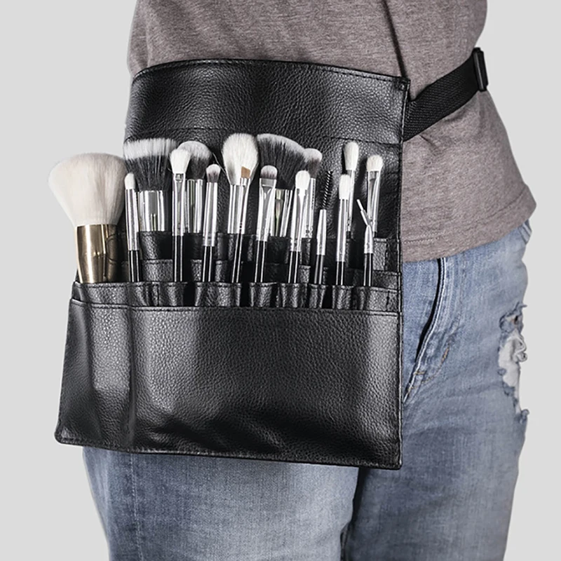 Bolsa de brochas de maquillaje profesional con correa de cinturón de artista para mujer, bolsa de almacenamiento de cosméticos portátil con múltiples bolsillos