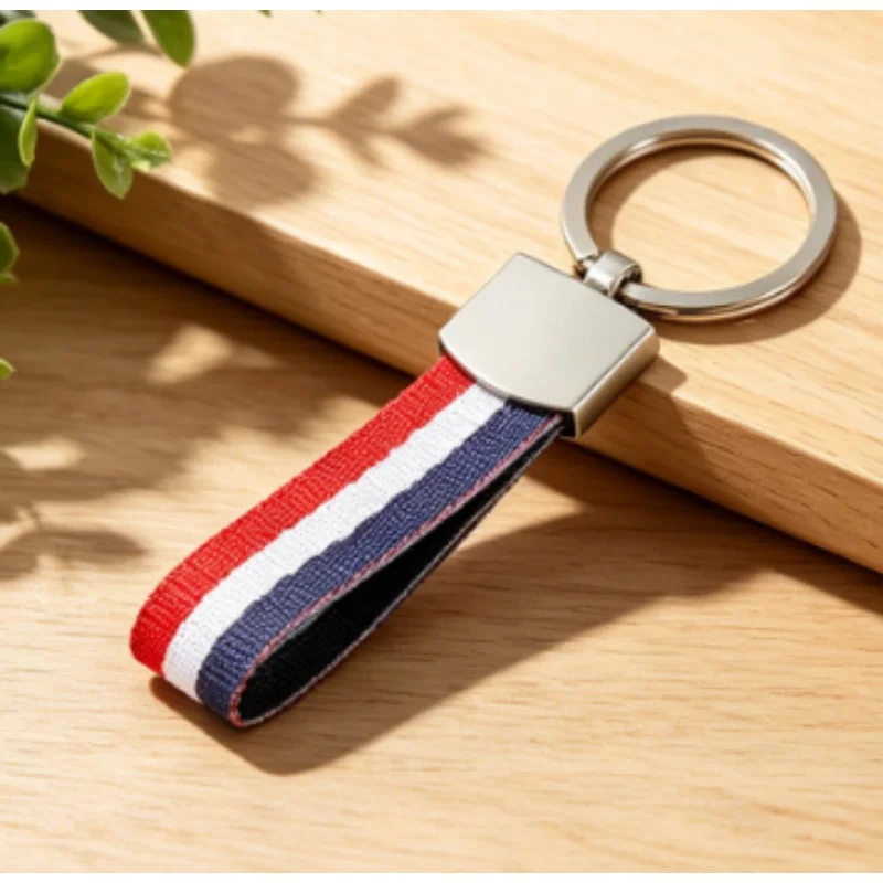 1Pc Nylon Woven Flag Keychain Metal Key Ring For BMW Germany Italy Flag Car Interior Decor Accessories view 2
