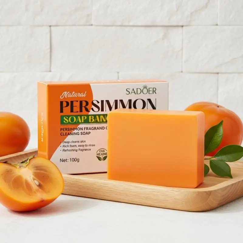 SADOER Persimmon Cleansing Soap Aromatherapy Deep Cleansing Handmade Soap Luxurious Natural Exfoliating Soap