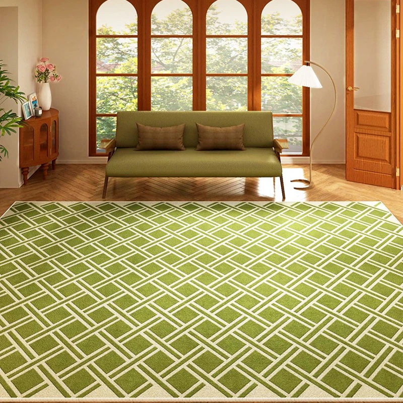 Living Room Carpet Green Rug Chess Board Retro Style Bedroom Bedside Soft Short Velvet Floor Mat Large Area Home Decoration Rugs