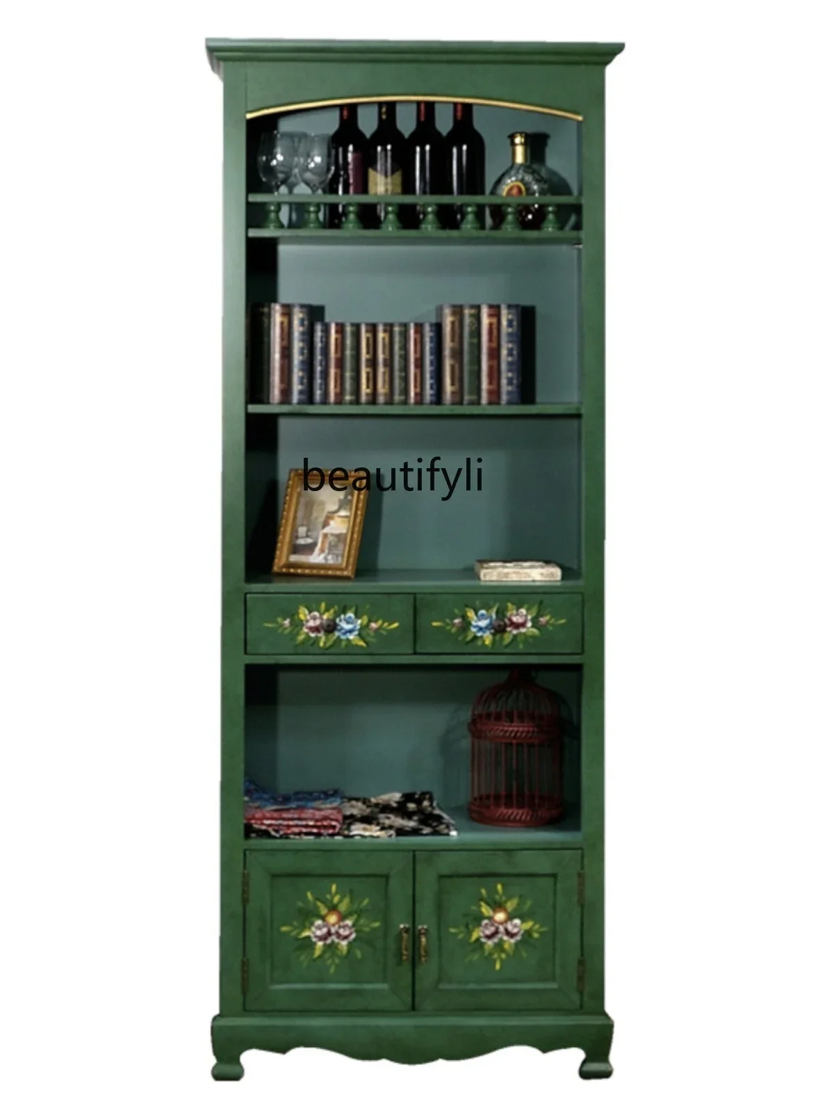 

American Country Solid Wood Bookcase Study Vintage File Home Display Storage Cabinet