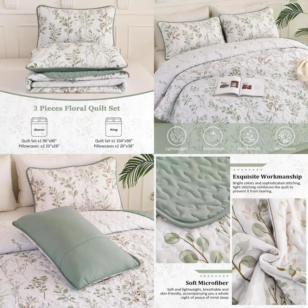 

Комплекты одеял Queen Size Комплект постельного белья из зеленого ковдра loral, ботаническое одеяло из 3 предметов Покрывало из микробра Sot или всесезонное (96 x 90 дюймов)