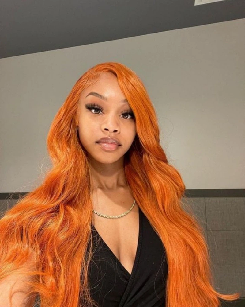 الزنجبيل اللون البرتقالي اللون الدانتيل الباروكات الأمامية البرازيليين 100% خصلات الشعر المستعار الإنسان للنساء 180 الكثافة 13x4 الدانتيل الجبهة الباروكات الجسم موجة