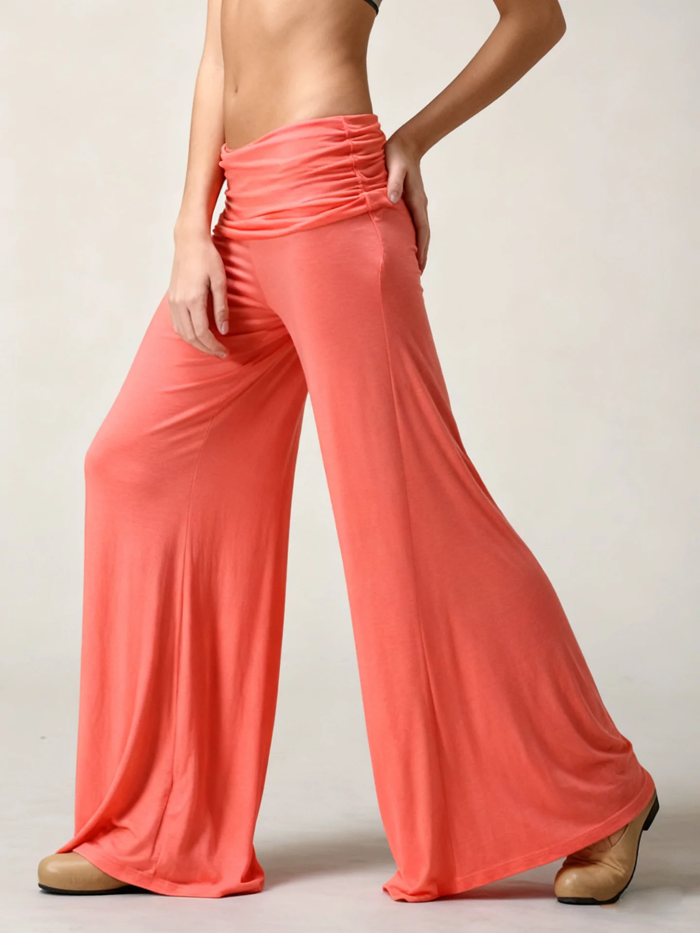 Women's Flowy Wide Leg Yoga Pants High Waisted Fold-Over Stretchy Palazzo Pants Soft Comfy Dance Pants for Pilates Daily Casual