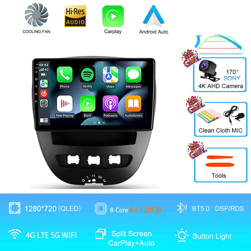 Android 16 Carplay Auto Multimedia Speler voor Peugeot 107 Citroen C1 Toyota Aygo 2005-2014 DSP Stereo 2din Autoradio Unit