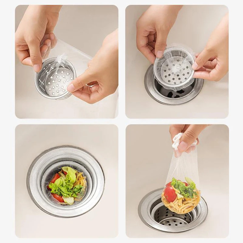 جديد 100 قطعة بالوعة المطبخ القابل للتصرف FilterMesh المجاري القمامة تصفية وجبة بقايا بركة شبكة حقيبة الصرف شاشة بالوعة شبكة نفايات