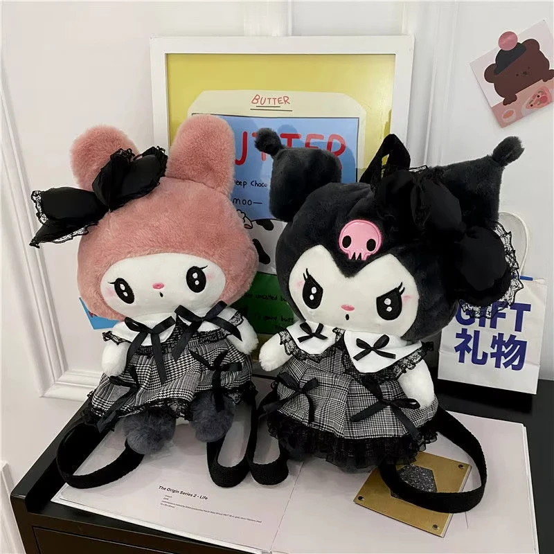 Kuromi น่ารัก Goth กระเป๋าเป้สะพายหลังตุ๊กตา Plush Dual ไหล่กระเป๋าสําหรับหญิงสาวของขวัญการสําเร็จการศึกษาของขวัญวันเกิด Dark อะนิเมะสไตล์