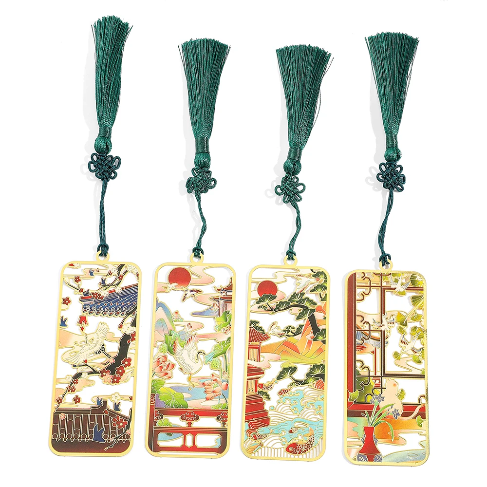 Chinese Style Elegant Brass Bookmark with Tassel Gifts for Book Lover Friends Fish Rabbit Book Mark Books Accessories