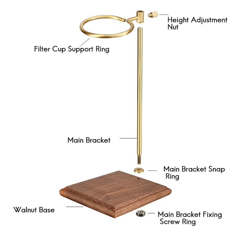 Pour over Coffee Maker Stand with Wood Base Adjustable Height Rack Dripper Filter Holder for Manual Brewing Walnut Wood