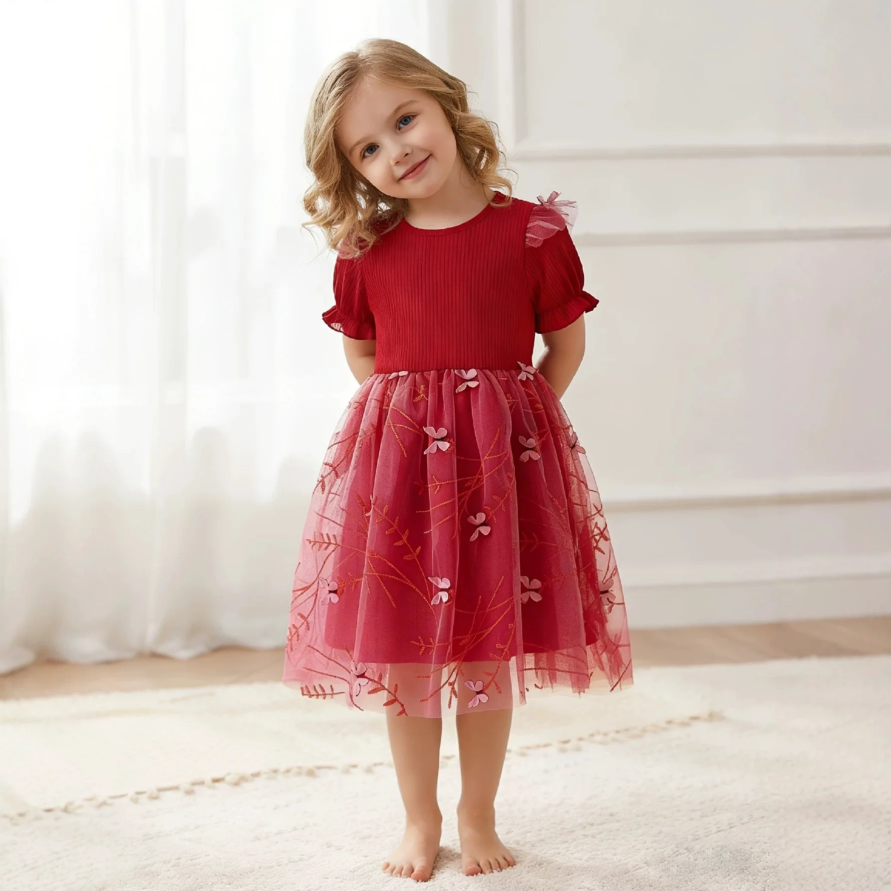 Girls Summer New 2026 Stylish Dress Girls Summer Fashion Princess Dress Puffy Tulle Childrens Clothing Dress Trendy