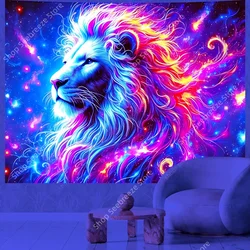 Psychedelic Animal Tapestry Cool Lion UV Reactive Tapestry Wall Hanging for Hippie Kawaii Room Decor Beach Towel Gift for Friend