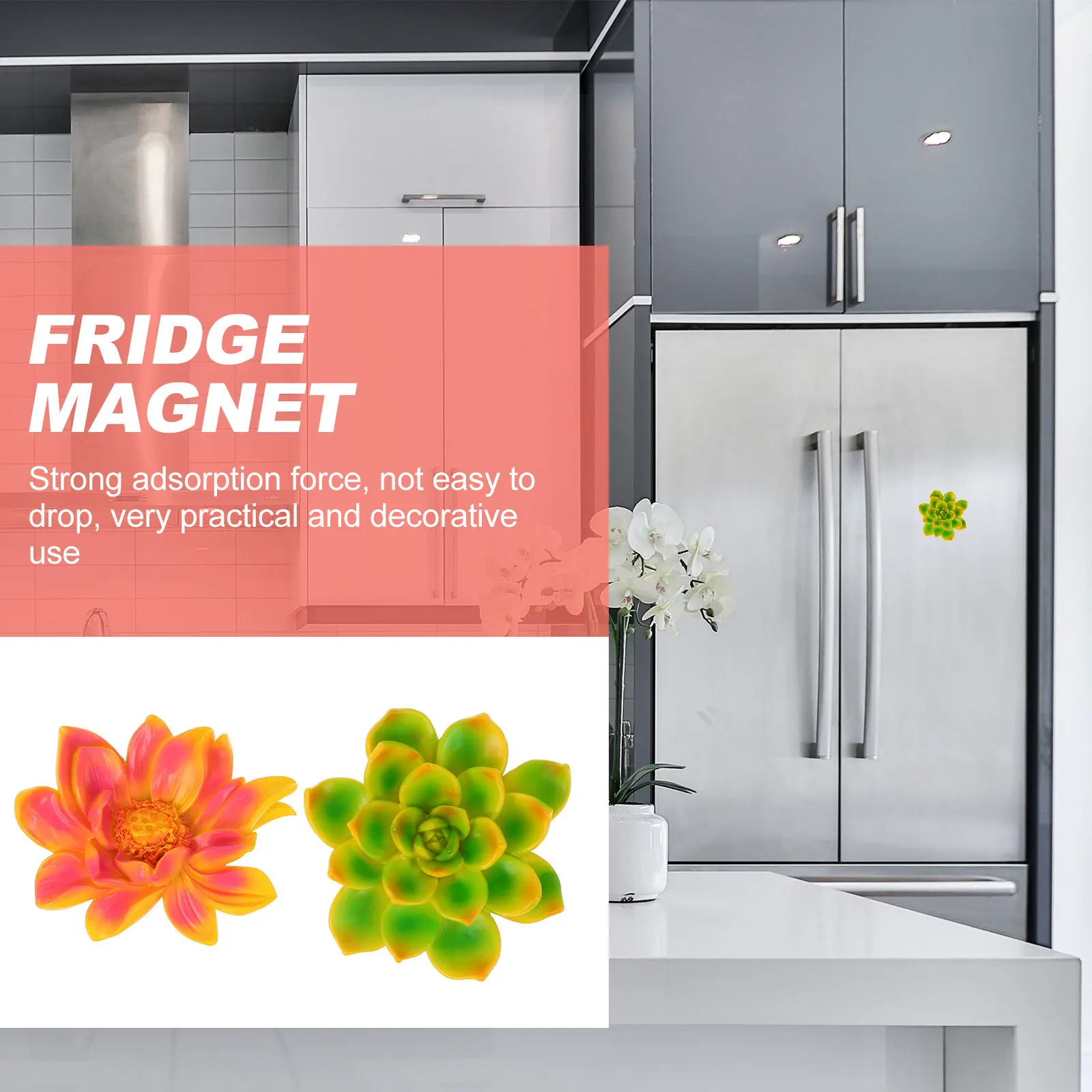 2Pcs 3D Stereo Resin Flower Fridge Magnet Adorable Refrigerator Magnet Bright Color Decorative Household Accessory Warm Gift