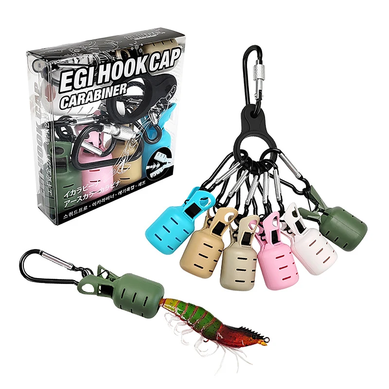 Squid Jig Bait Protector Kit 6pcs Webfoot Octopus Egi Hooks Cover Cuttlefish Umbrella Lure Cap With Carabiner Fishing Tackle