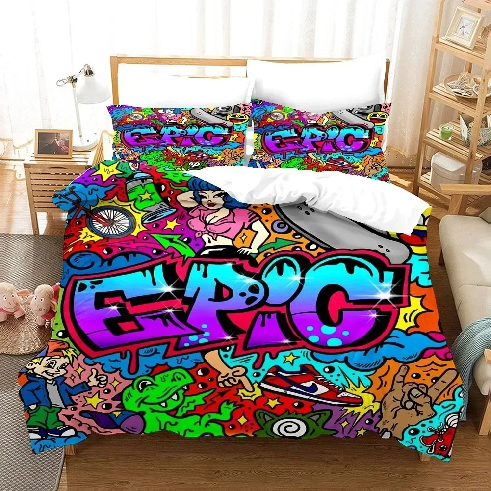 

Hip-hop Style Bedding Set Boys Girls Twin Queen Size Duvet Cover Pillowcase Bed Boys Adult Fashion Home Textileextile