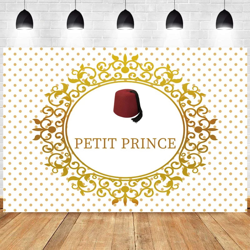 Customized Circumcision Backdrop Petit Prince Mabrouk Tahara Hat Gold Vintage Dots Pattern Decor Baby Shower Photo Background