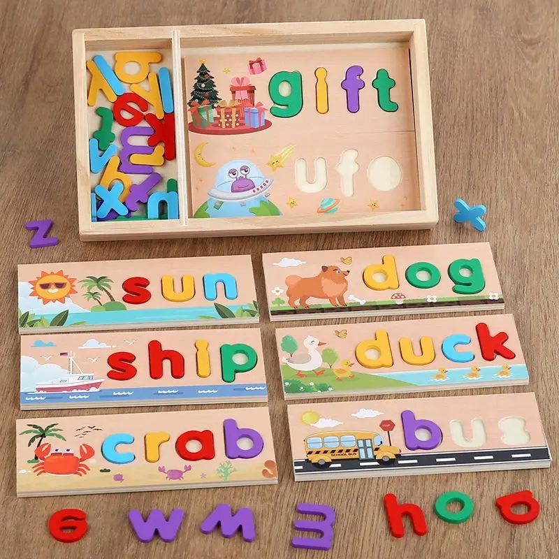 

Children's Mongolian Early Education English 26 Letter Spelling Wooden Cognitive Board Educational Textbook Toy Puzzle Hand Grab