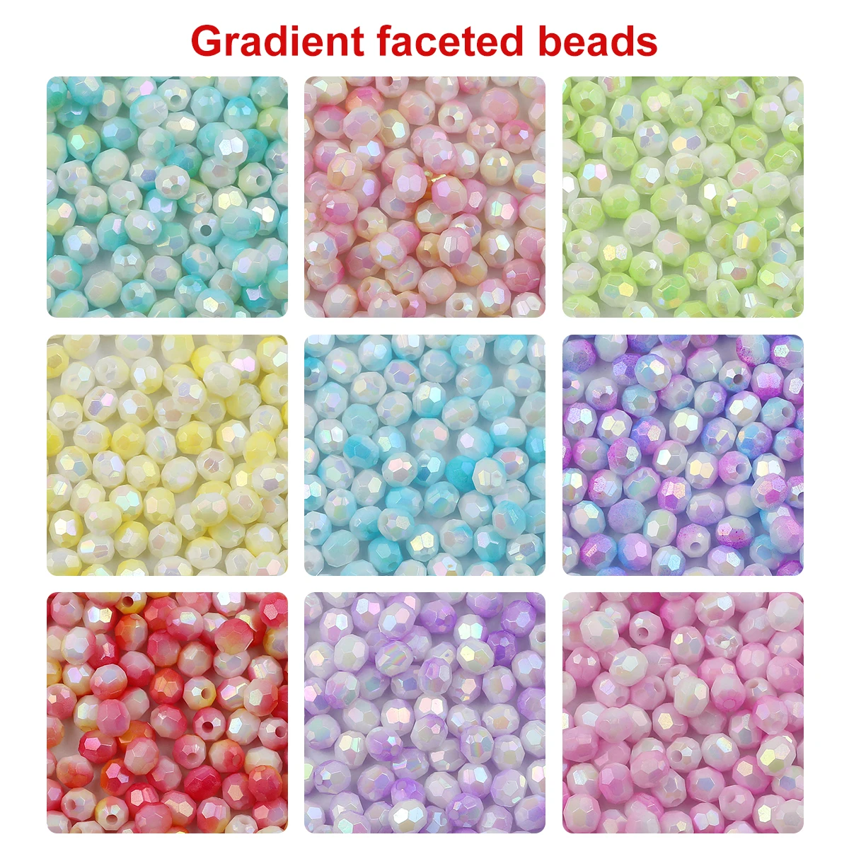 100pcs 8mm Multicolor Gradient Faceted Oval Acrylic Beads For DIY Handmade Bracelet Necklace Earrings Jewelry Making Accessories