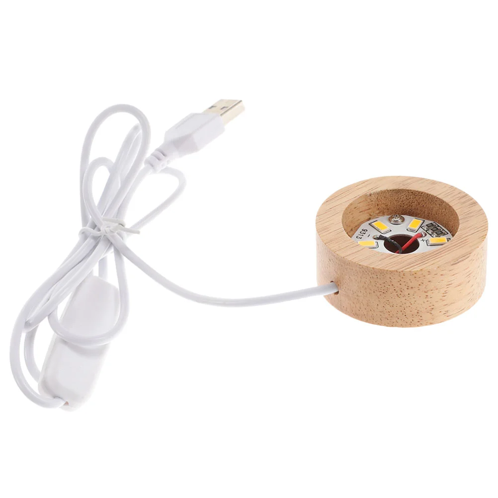 Wood Lamp Base 6cm Wide 2cm Thick LED Light Base for Crystal Glass Display Round Rack Warm Glow Night Light