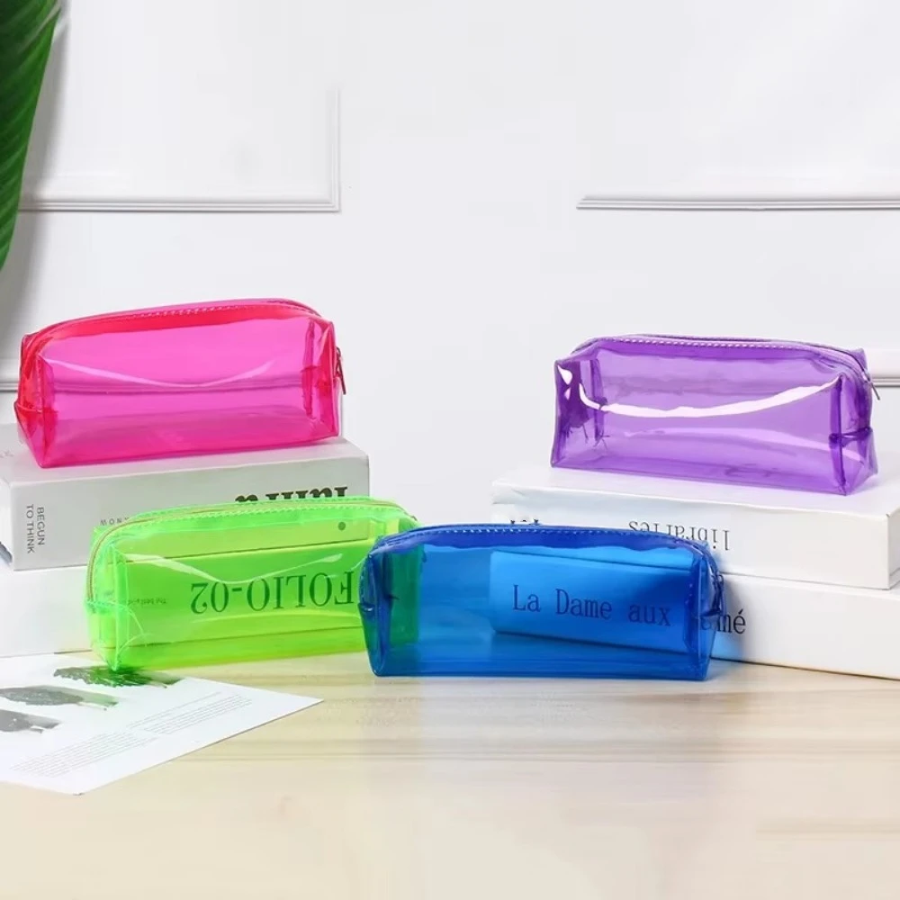 Simple Colorful Pencil Storage Bag Transparent Multi-Function Zipper Bag PVC Large-Capacity Student Stationery Children Gift