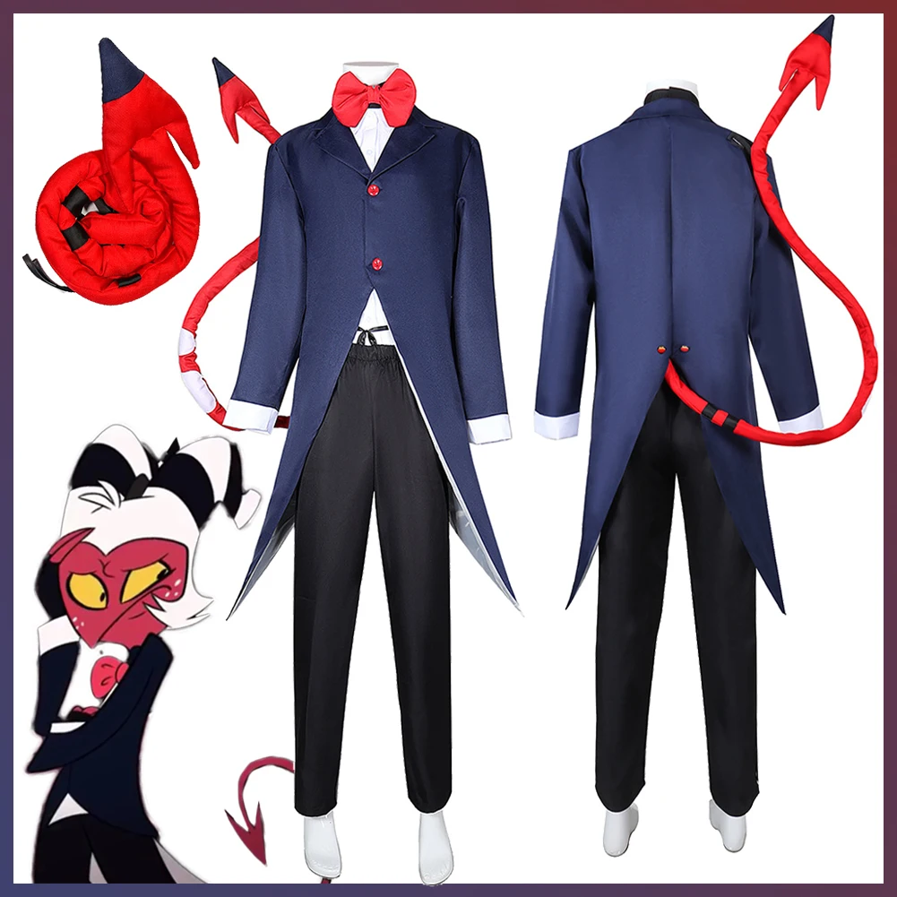 Cartoon Helluva Cosplay Boss Costume Moxxie Cosplay Fantasy Tail Tie Suits Disguise Adult Men Roleplay Fantasia Outfit Halloween