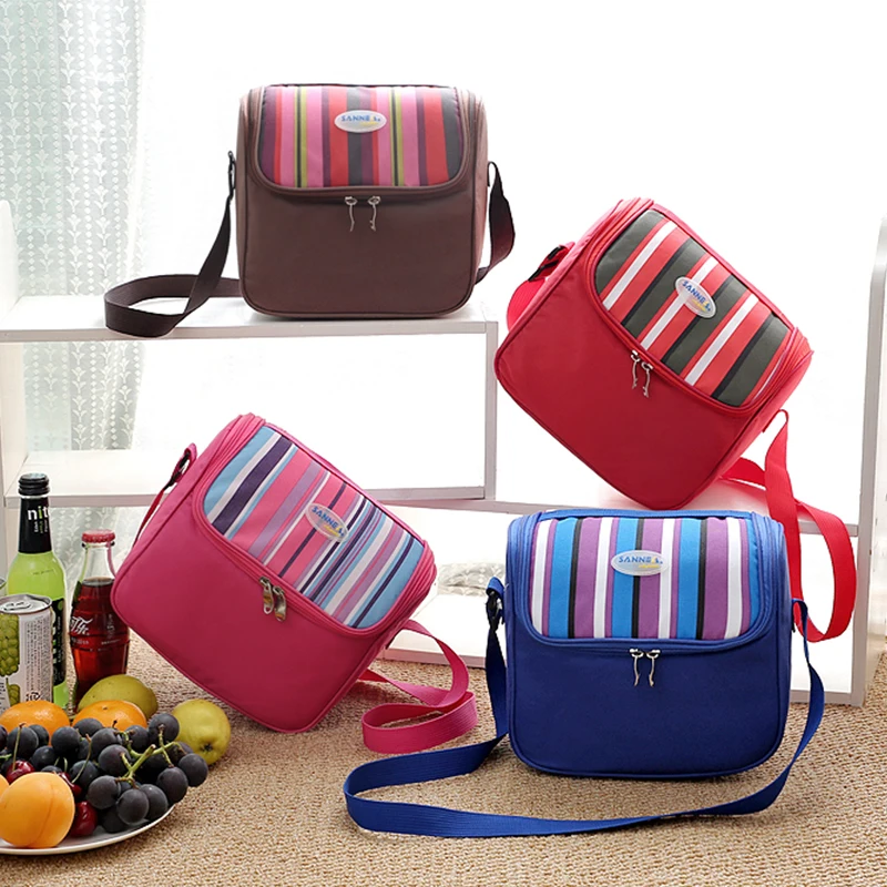 SANNE 6L Stripe Series Lunch Bag Thickened Waterproof Insulated Ice Bag Thermal Outdoor Picnic Portable Lunch Box