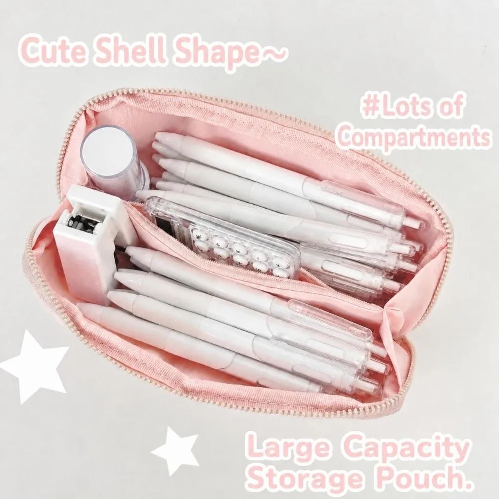 Portable Pink Polka Dot Pencil Case Double Snap Button Large Capacity Stationery Pouch Pen Bag Gift