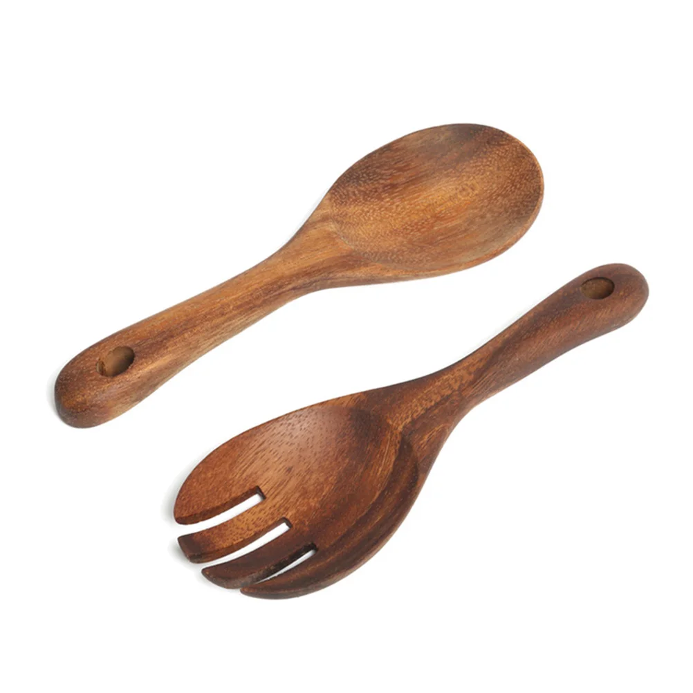 

Wooden Sporks Salad Fork Spoon Set Natural Acacia Wood Tableware For Non-Stick Cookware Kitchen Utensils Wood Spoon