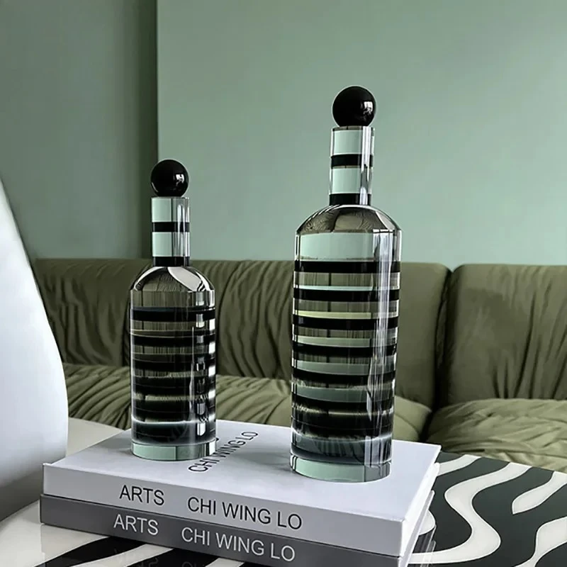 

Black Stripe Transparent Geometric Crystal Bottle Statue Desk Decoration Zebra Stripes Crystal Bottle Sculpture Ornaments