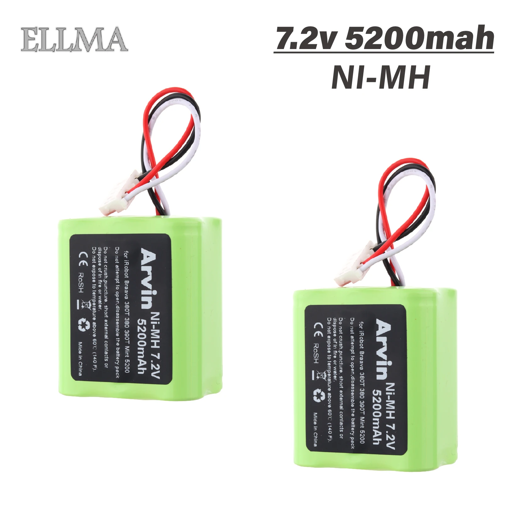 

3pcs NI-MH 5200mAh 7.2v Rechargeable Battery for iRobot Roomba Braava 380 380T Mint 5200 5200B 5200C 7.2v battery