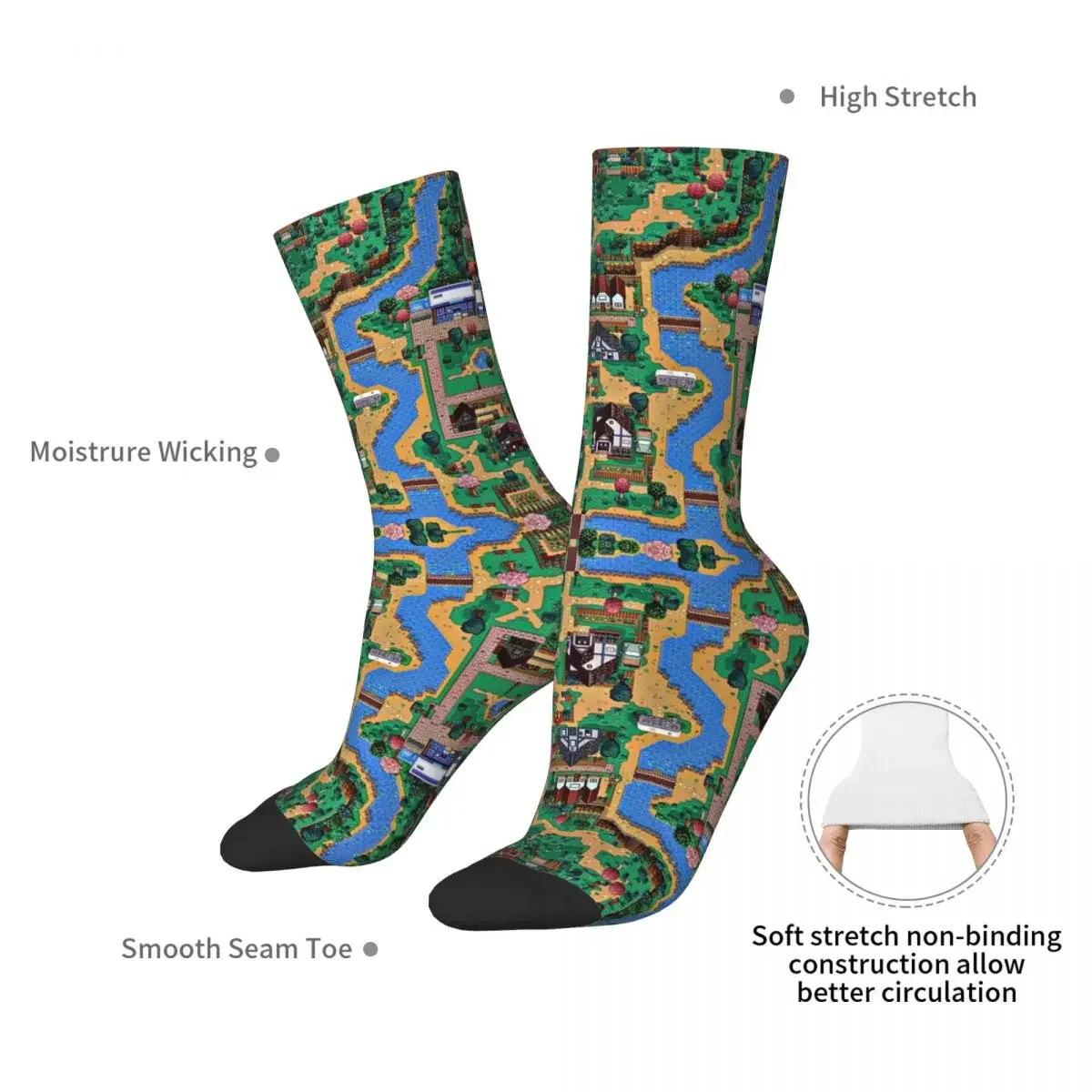 Stardew Valley Town Map Socks Harajuku Super Soft Stockings All Season Long Socks Accessories for Man's Woman's Birthday Present