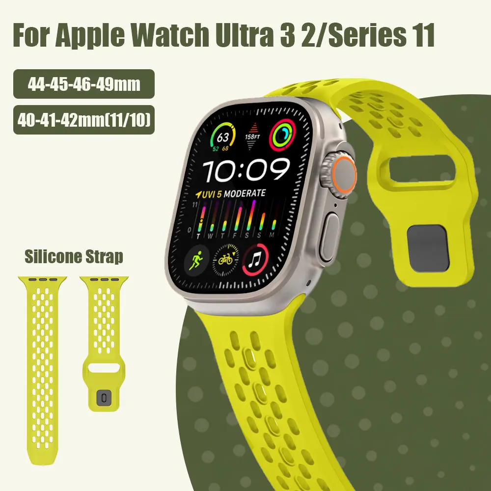 Silikon-Uhrenarmband für Apple Watch Ultra 3 2 49 mm/Serie 11 10 46 mm/9 8 45 mm/7 6 44 mm Smartwatch-Ersatzuhr-Zubehör