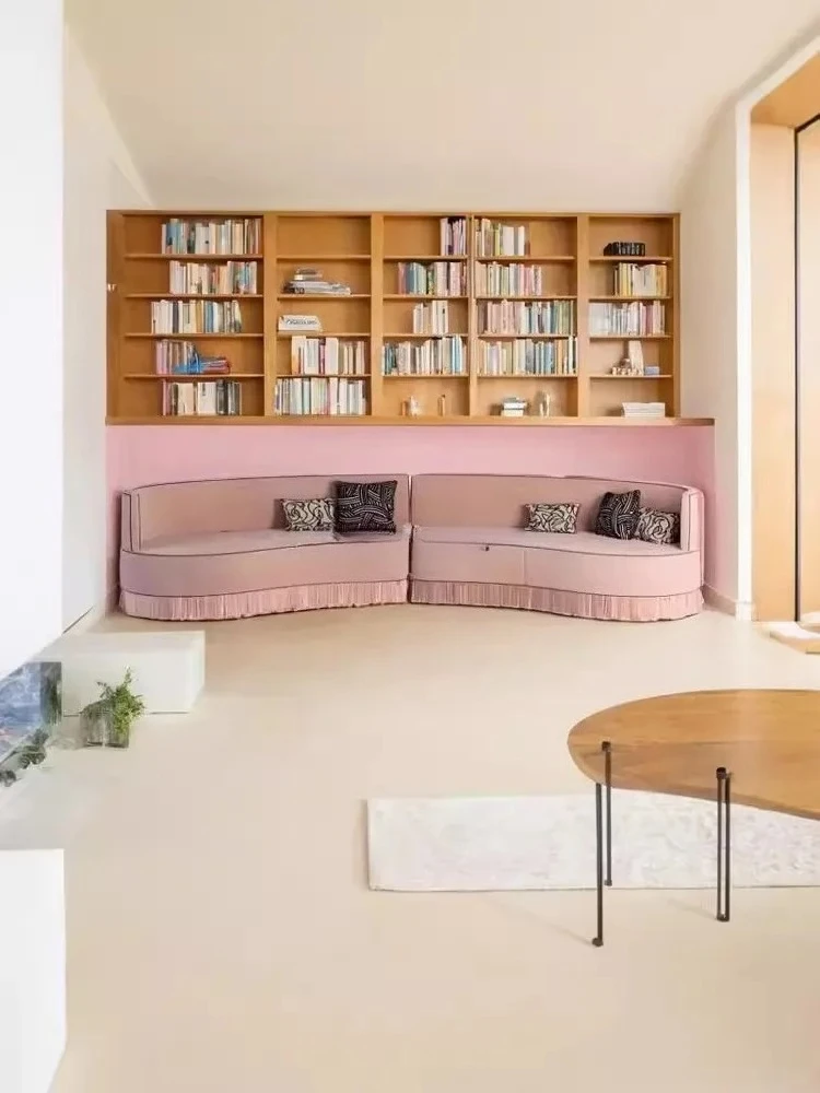 French retro light luxury pink curved sofa fashionable size apartment home  beauty salon leisure sofa