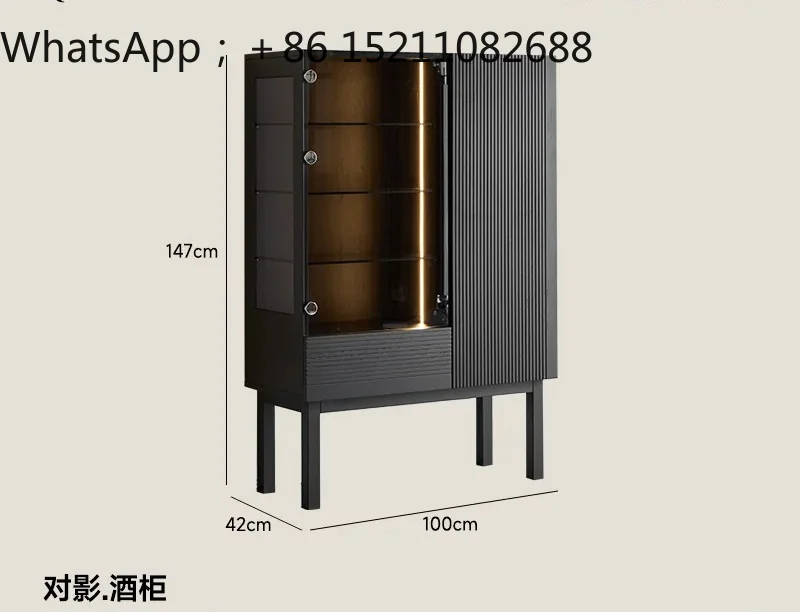SCY solid wood dining side cabinet living room black glass wine cabinet retro storage display cabinet