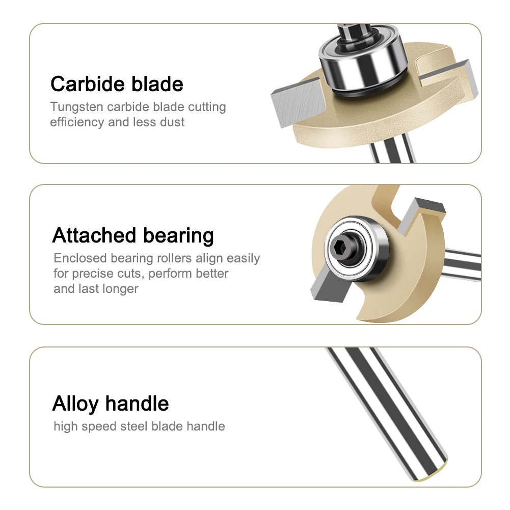 6mm 1/4in Shank T-Slot Router Bit T Type Slotting Cutter with Bearing Rabbeting Milling Cutter Woodworking Tools