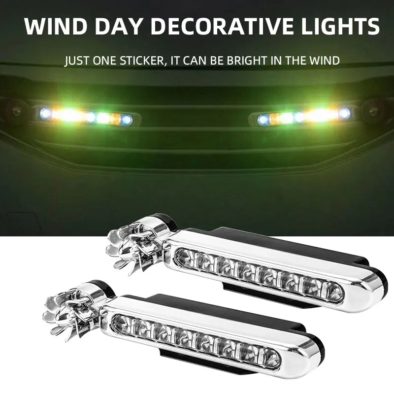 2pcs Wind Powered Car LED 8 LED DRL Daylight Running Light Auxiliary Lighting Rotation Fan Lamp Automobile Day Time Headlight