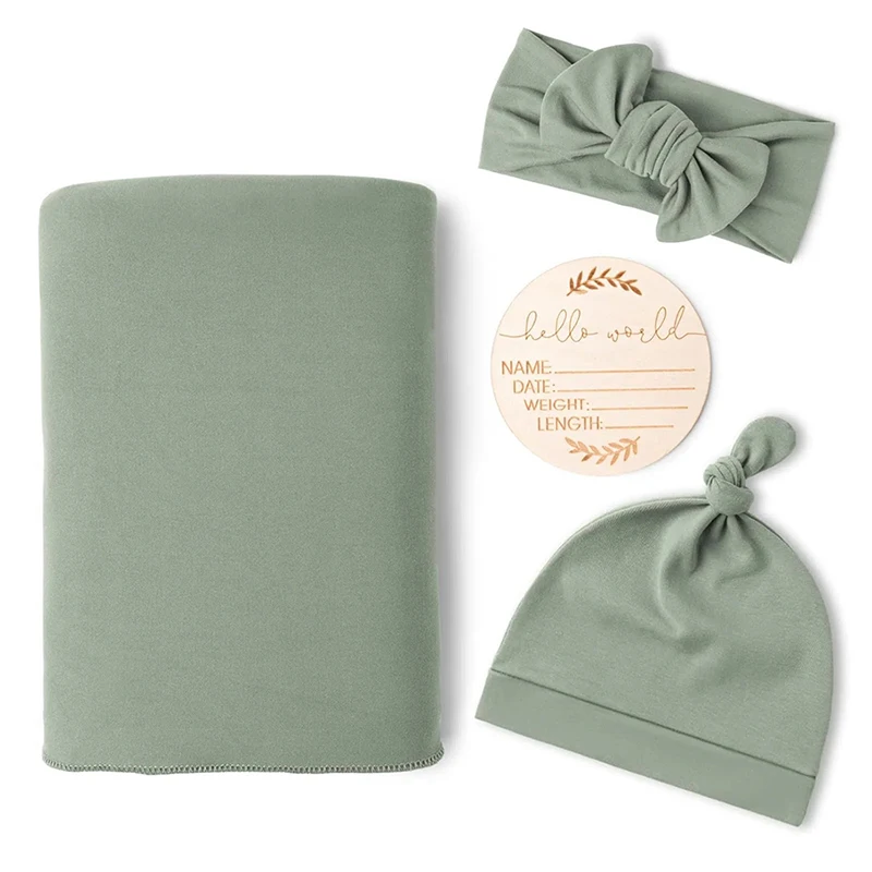 Newborn Baby Receiving Blanket with Matching Headband and Beanie Set Baby Swaddle Nursery Swaddle Wrap Set of 4