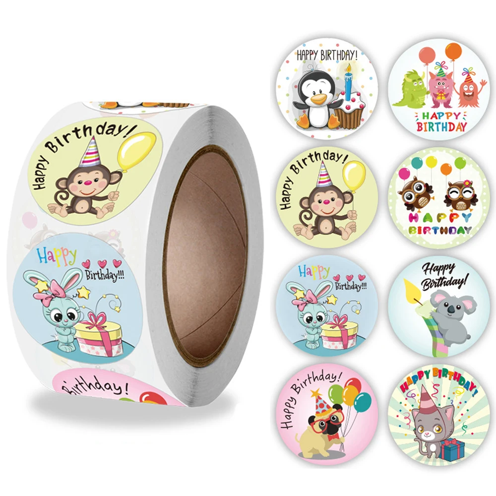 100-500 Chiếc Dễ Thương Chúc Mừng Sinh Nhật Dán Sinh Nhật Tặng Trang Trí Niêm Phong Hãng Đồ Chơi Trẻ Em Tặng Gói Thêu Sò Miếng Dán