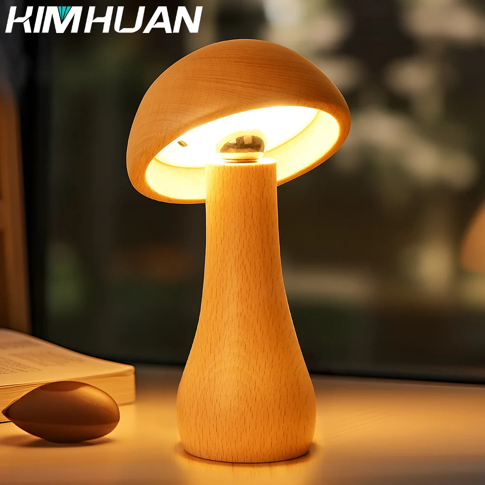 

Creative Solid Wood Mushroom Table Lamp Night Light Ambient Lamp Bedside Lamp Christmas Gift Beech LED Table Lamp Room Decor