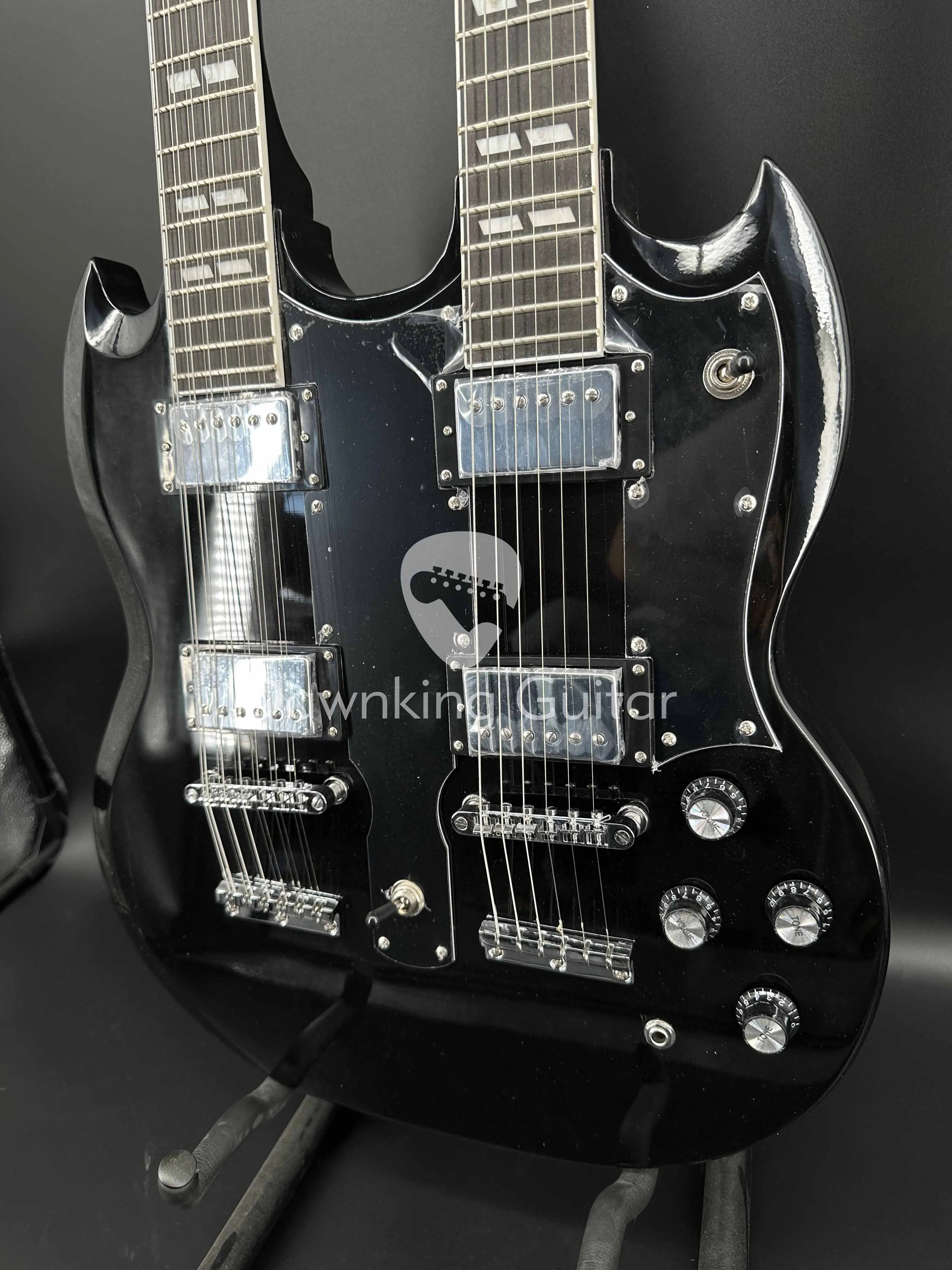 SG Black Double Neck Electric Guitar H-H Pickups Chrome Hardware Fixed Bridge free shipping