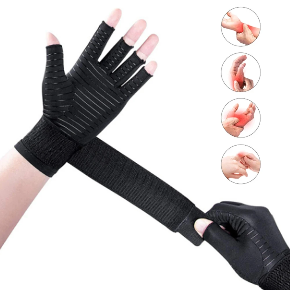 1 Pairs Arthritis Gloves Anti Arthritis Therapy Compression Gloves Copper Infused Half Finger Glove Ache Pain Joint Relief