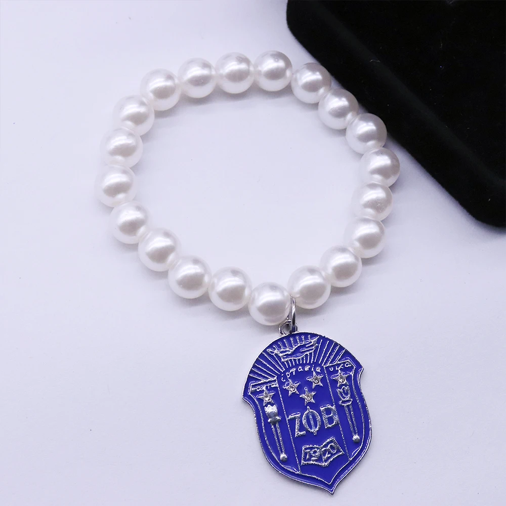 Stretch Pearl Strand Greek Letter Sorority DST Zeta Phi Beta Sigma Gamma Rho DELTA Shiled Bracelet Jewelry