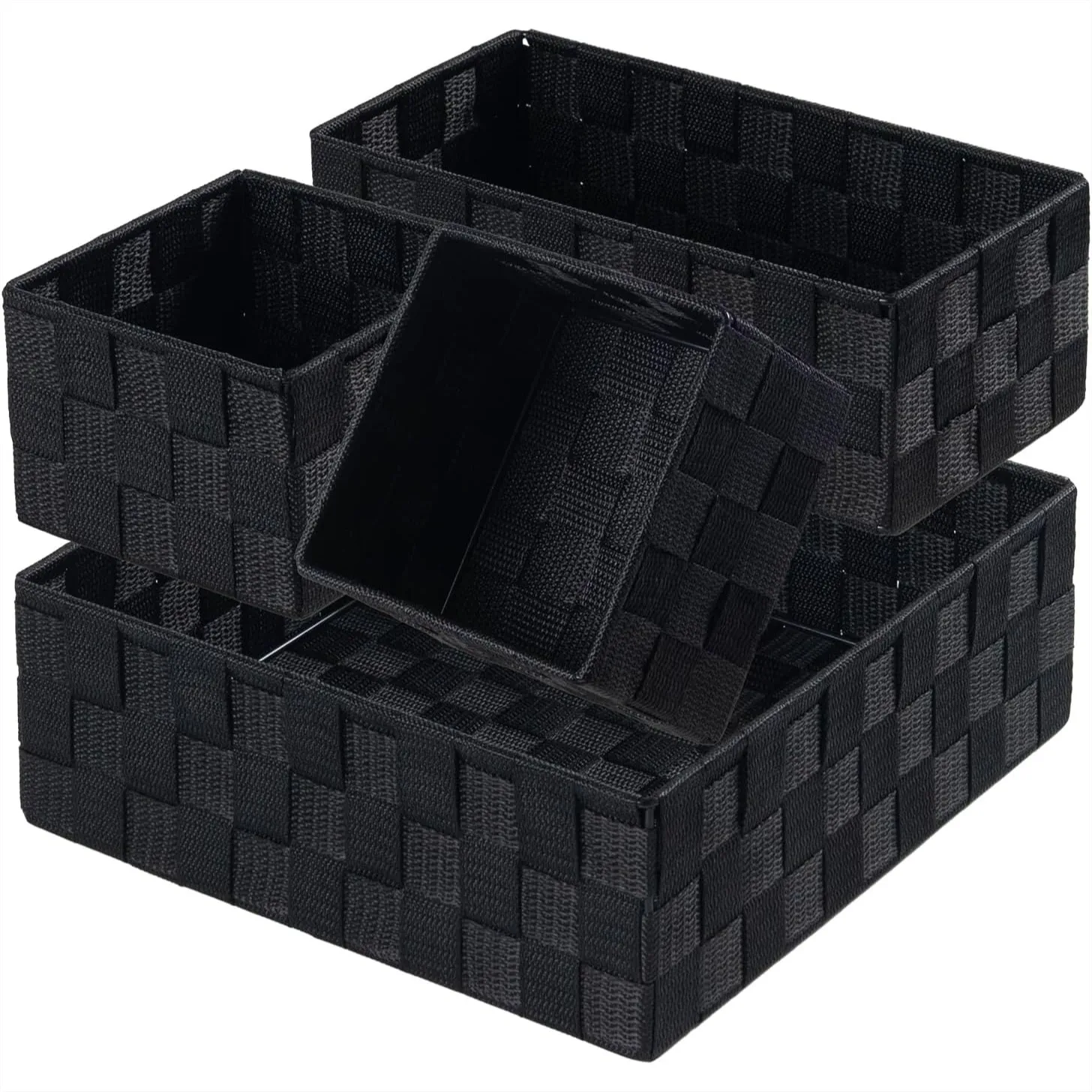 

Woven Storage Baskets Set of 4 with Metal Frame, Small Black Cube Bins for Drawer Closet Shelf Dresser Organizing