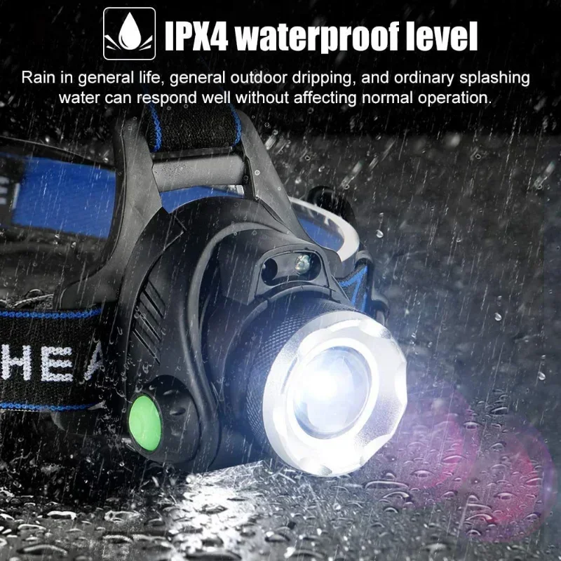 Lanterna de cabeça recarregável usb led lâmpada de cabeça ipx4 à prova dwaterproof água com 3 modos e faixa de cabeça ajustável para acampamento